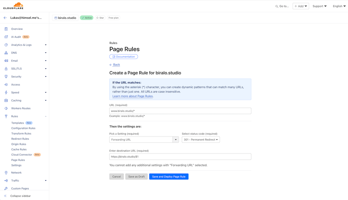 Screenshot how to create a page rule